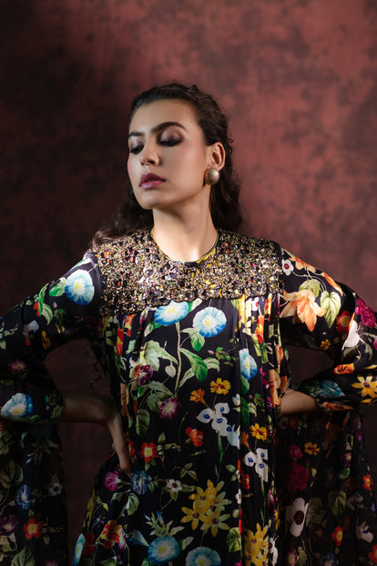 Noir Jardin Embroidered Gown