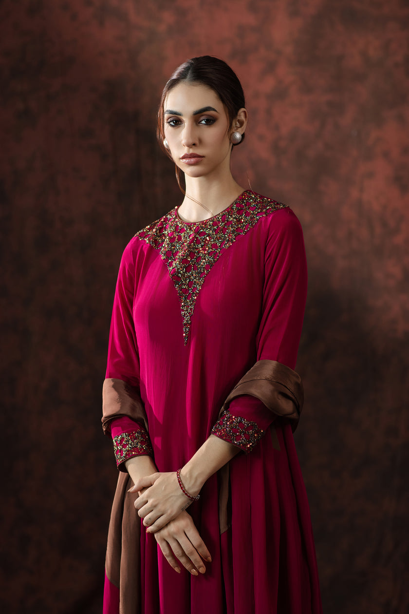 Ruby Riverie Embellished Cape Gown