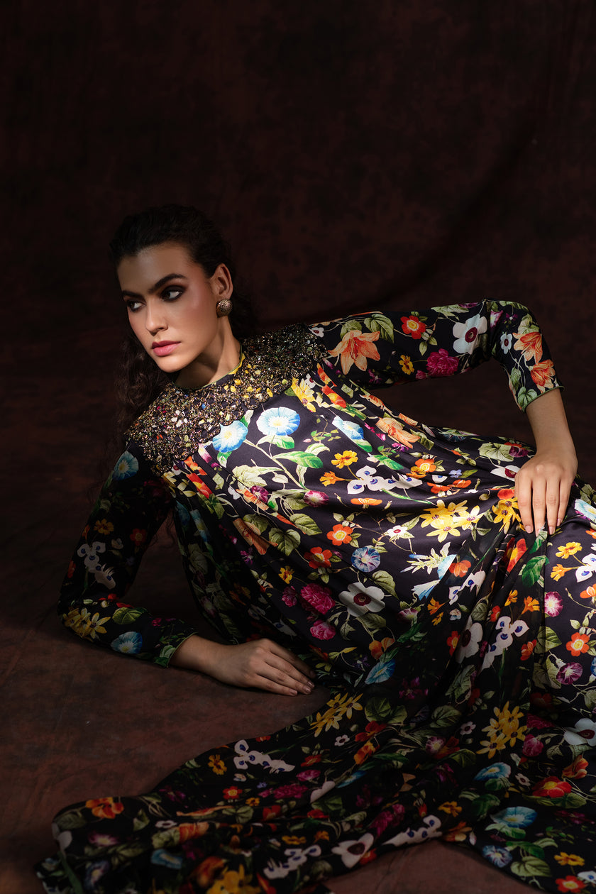 Noir Jardin Embroidered Gown