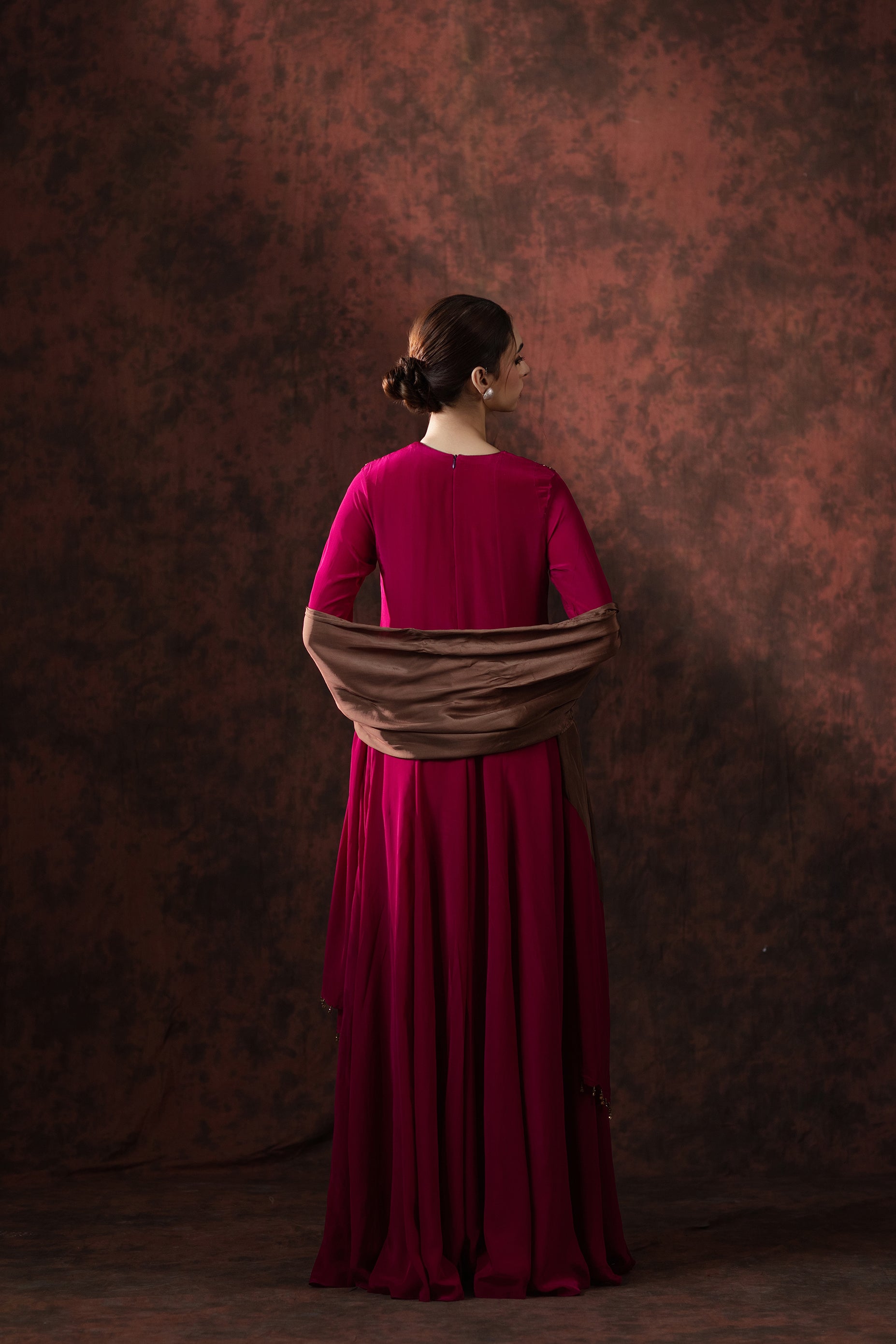 Ruby Riverie Embellished Cape Gown