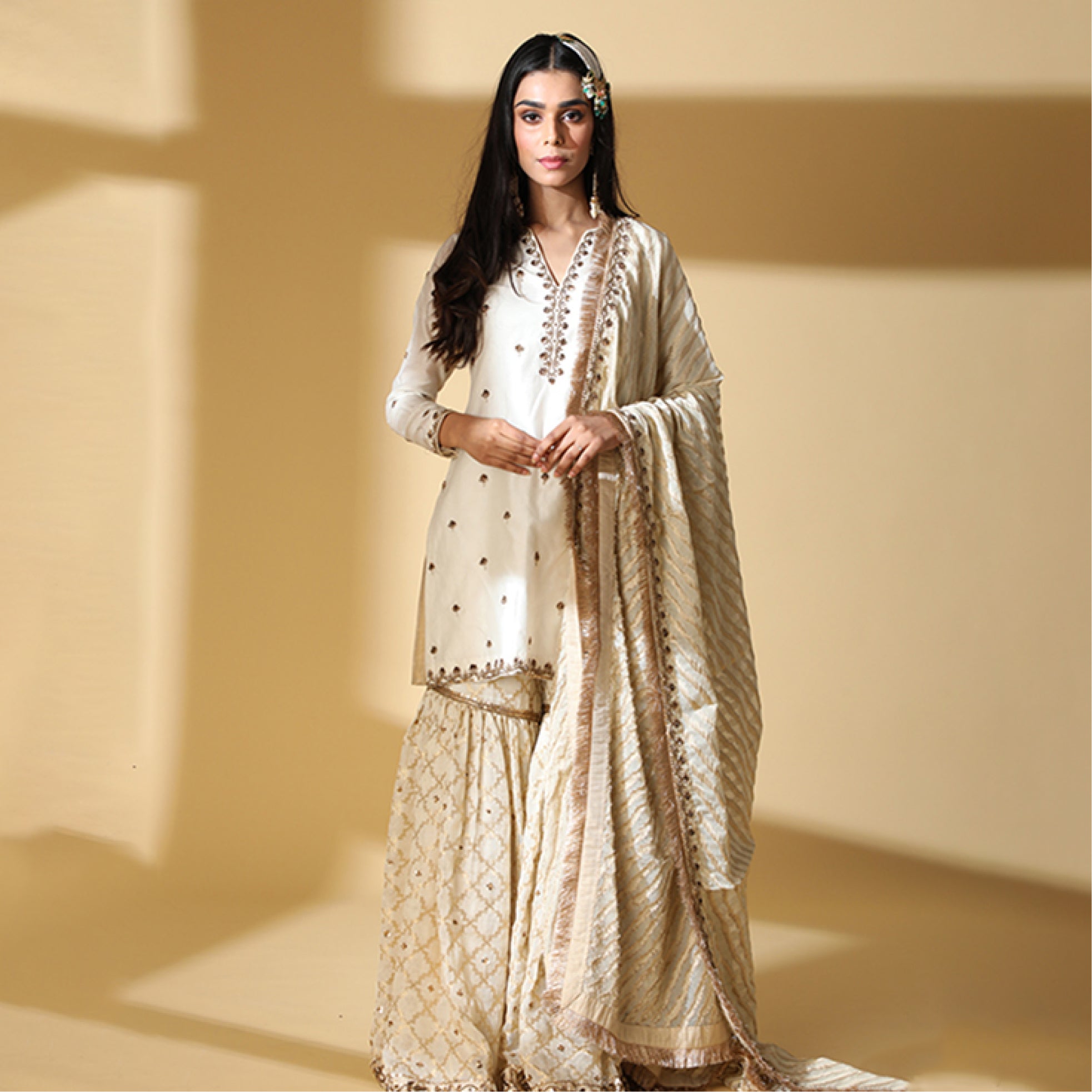 Ivory Brocade Gharara Set 