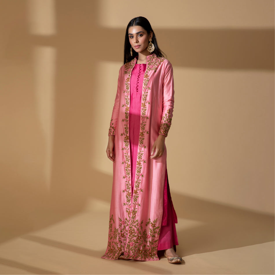 Classic Chanderi with Embroidered Jacket Set
