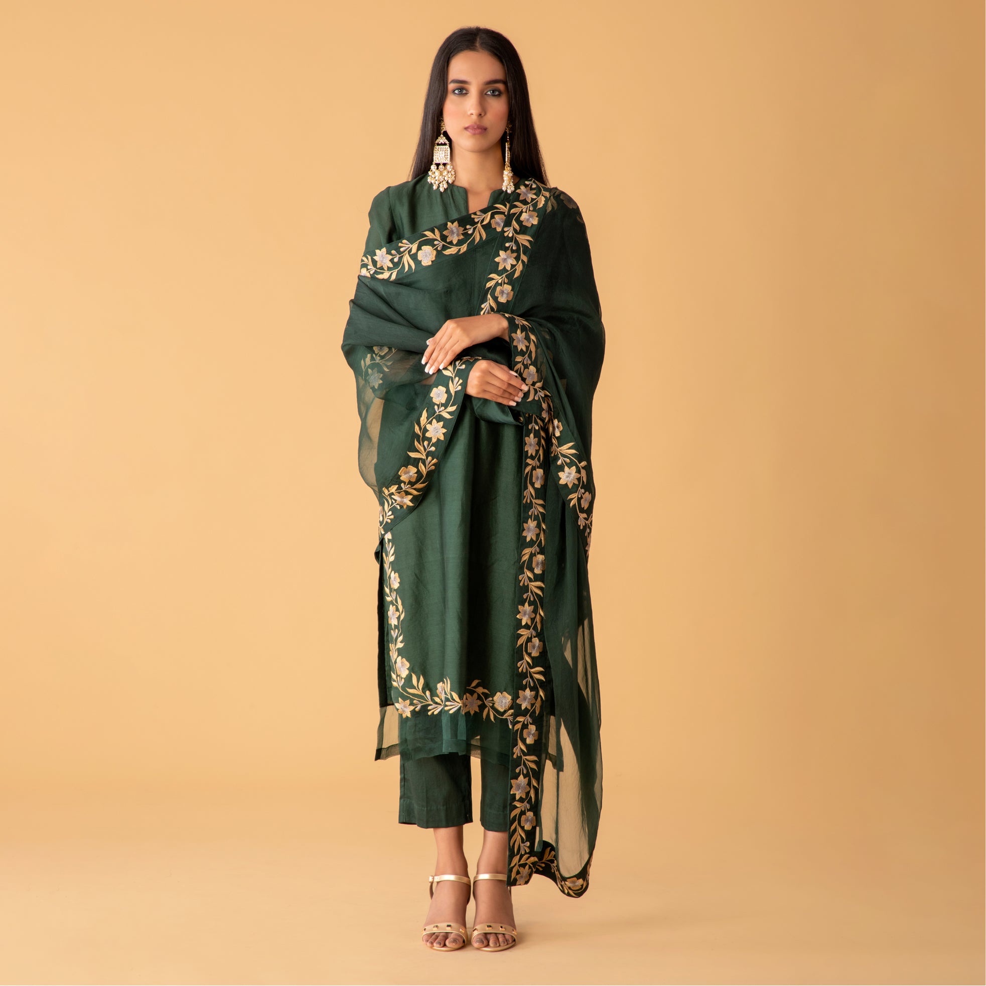 Twilight Emerald Chanderi Set