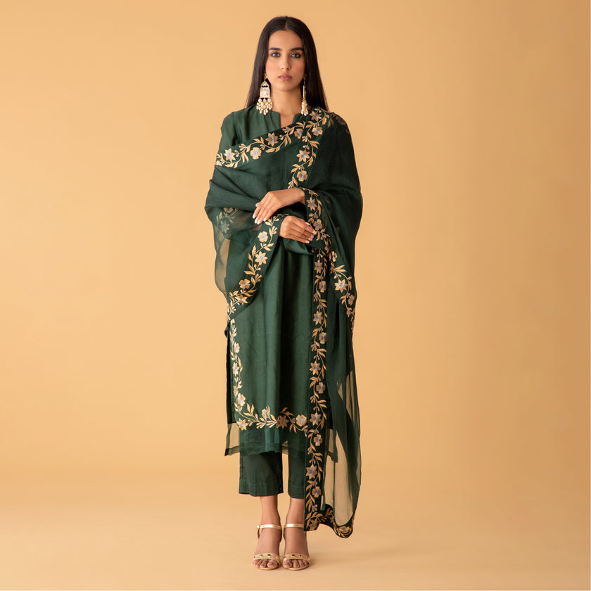 Twilight Emerald Chanderi Set