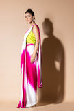 Lustrous Pre Draped Pink Saree With Crop Top