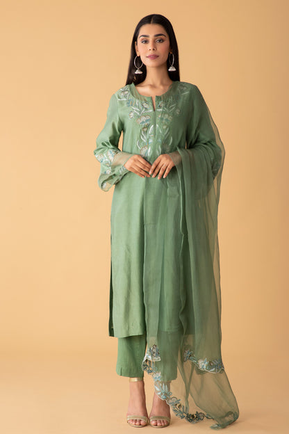 Breeze Chanderi Basil Green Set