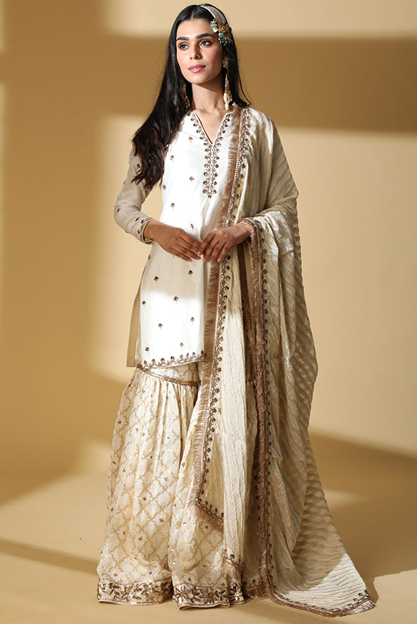 Ivory Brocade Gharara Set 