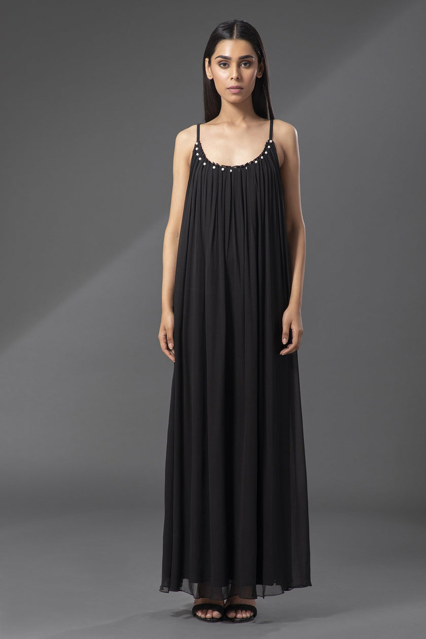 Black Bordeaux Airy Long Dress
