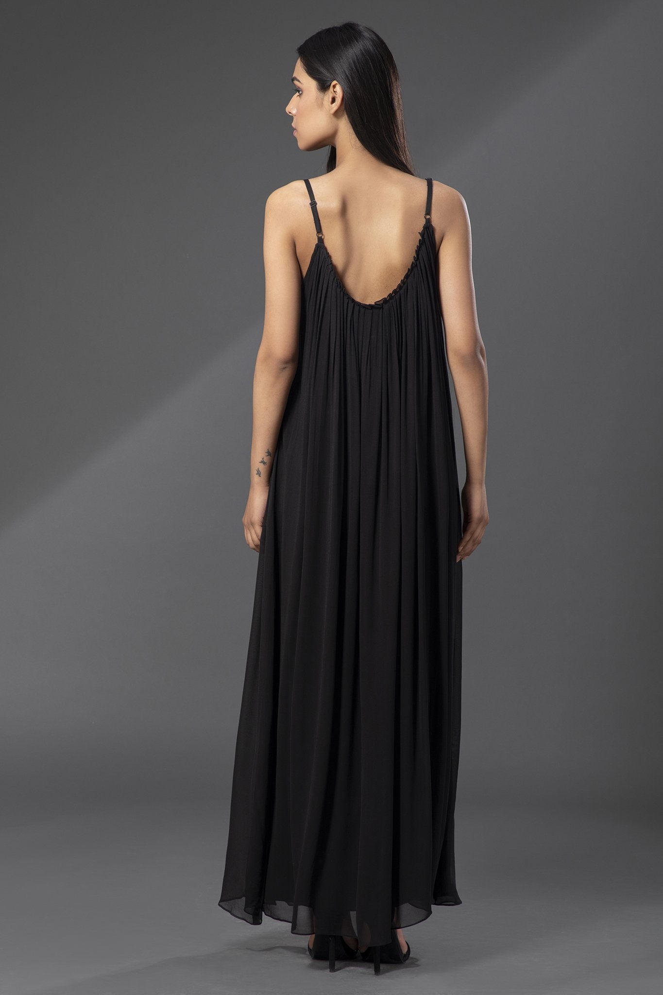 Black Bordeaux Airy Long Dress
